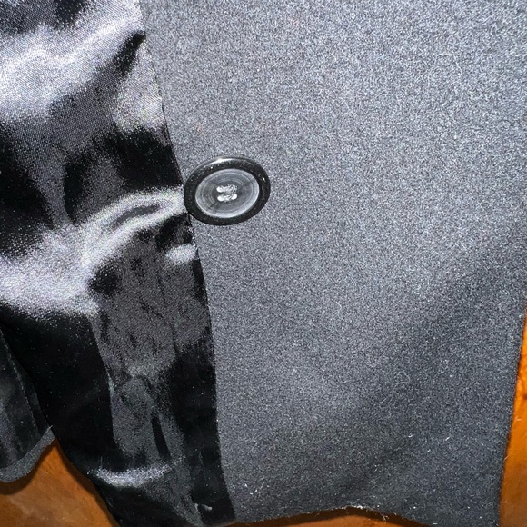 Luxury Long Swing Coat Marvin Richards Vintage Black Wool Fox Fur Trim - Picture 14 of 14